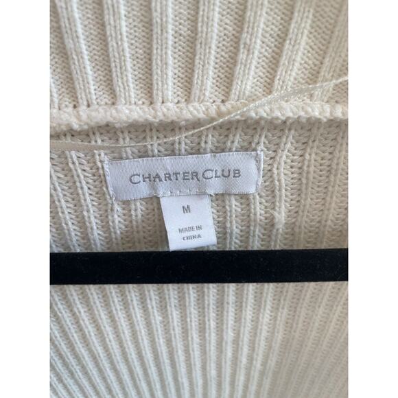 Charter Club Beige Knit Open Front Cardigan Gold Button Shoulder Cotton Blend‎ M - Picture 3 of 6